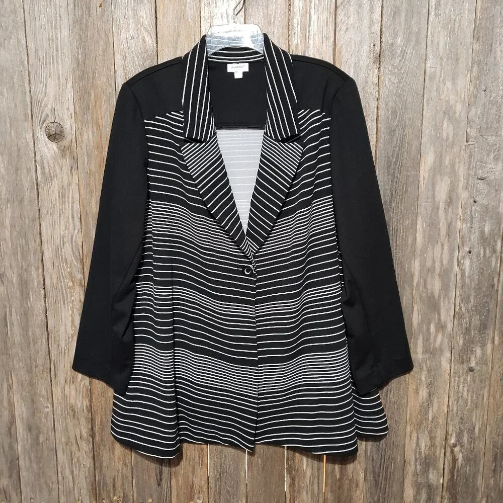 Avenue 22 24 2X Jacket Blazer Black White Striped Knit Office Minimalist Stretch